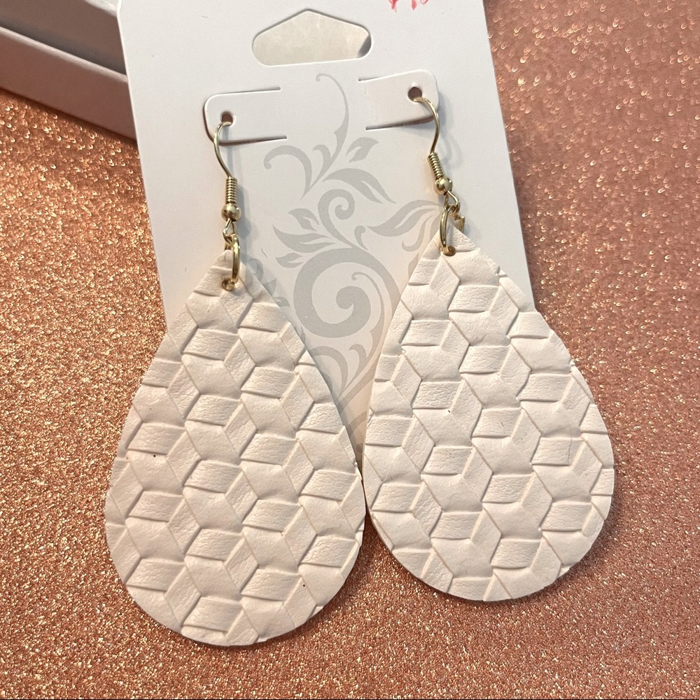 Faux Leather Drop Earrings • White • new